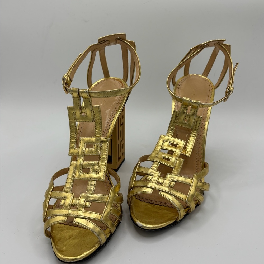 Charlotte Olympia Gold Strappy High Heel Sandals